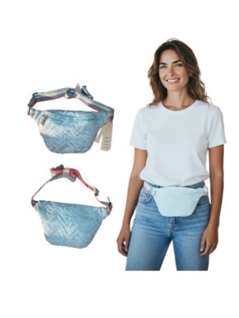 No Boundaries Light Blue Chevron Fanny Pack Bag